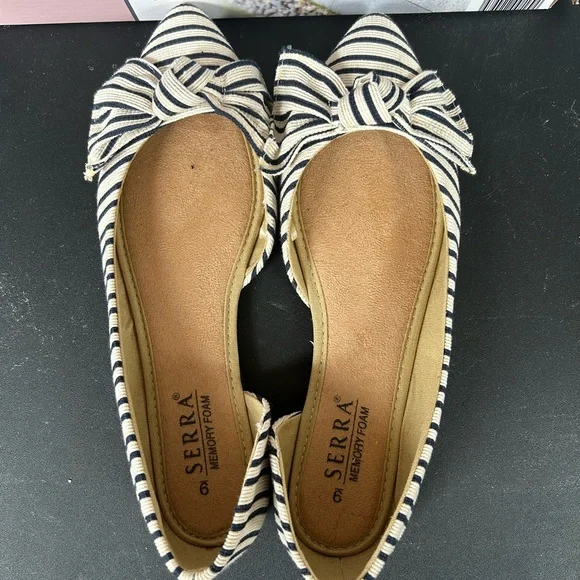 Serra Black and White Striped Flats with Bow - Picture 4 of 10
